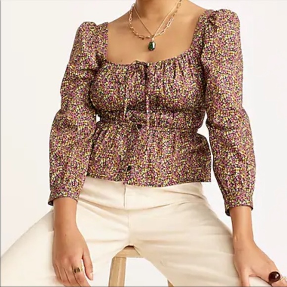 NWT J. Crew Smocked Long Sleeve Top in Busy Izzy Liberty Print - Picture 1 of 11